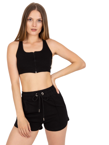 Czarny prążkowany crop top