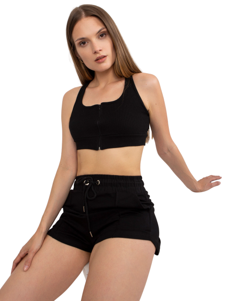 Czarny prążkowany crop top - 2