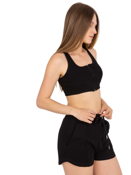 Czarny prążkowany crop top - 3